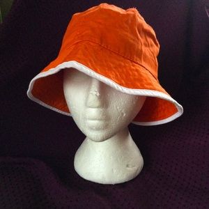 Orange Cotton Bucket Hat Sun White trim